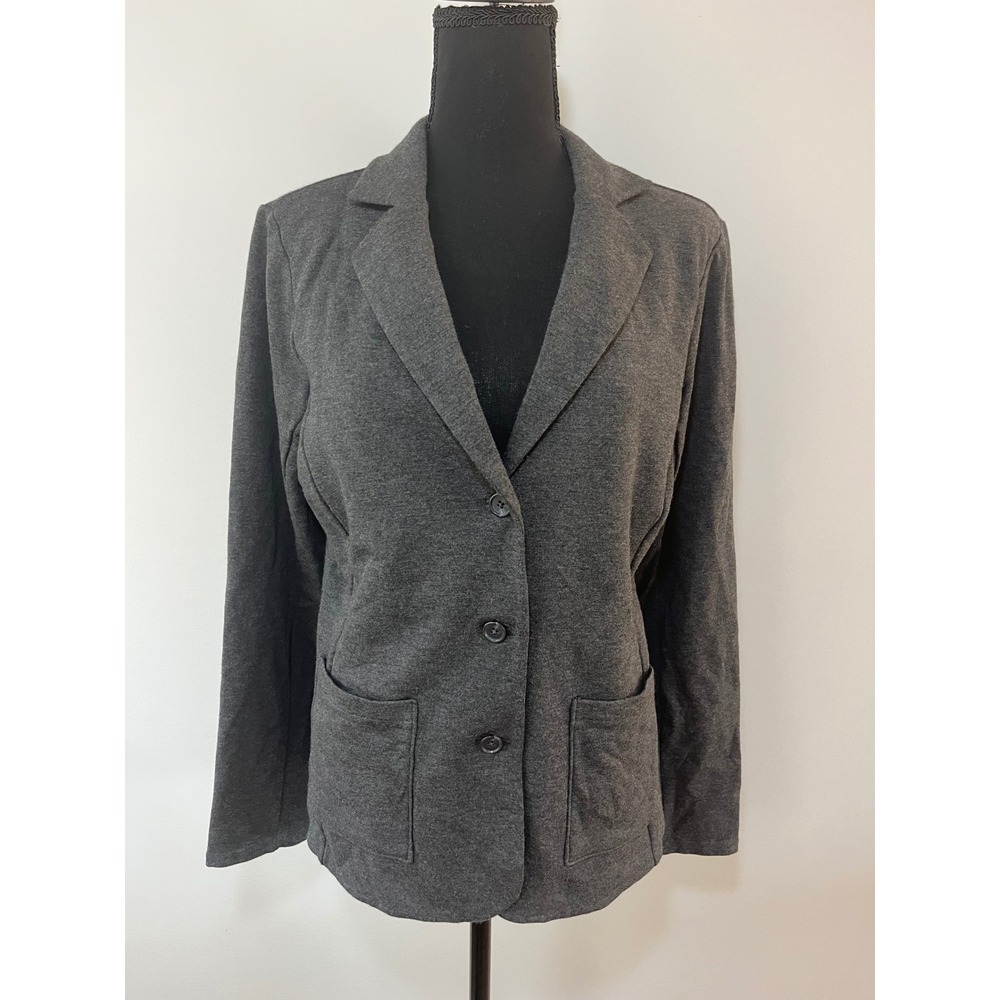 Tahari‎ Knit Blazer Jacket Charcoal Gray Heather 3 Button Pocket Large L NWT